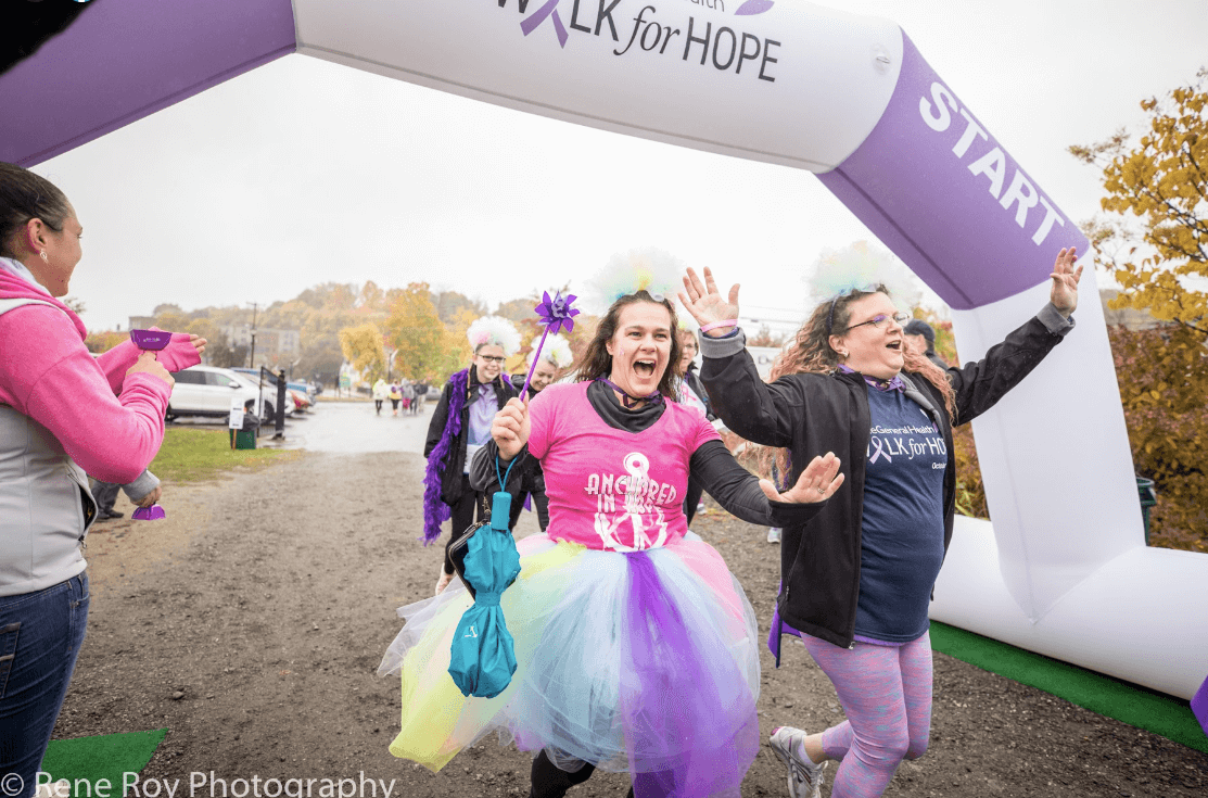 Crossing the finish line in the Walk for Hope.